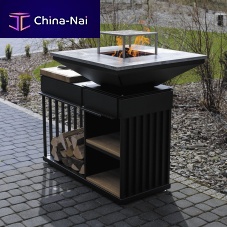 Wood-burning fire pit QUADRUM/BBQ/Hsteelstainless steelother shapes