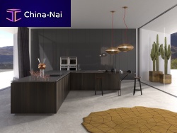 Contemporary kitchen HD23woodenstainless steelbrass