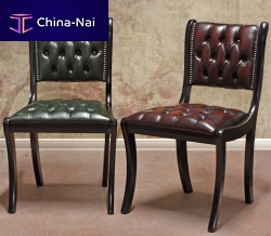 Chesterfield dining chair indoorleathersolid wood base