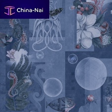 Contemporary wallpaper GARDEN OF DREAMS NAVYpatternedfabric lookblue