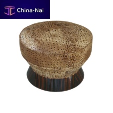 Art Deco pouf S002leatherMacassar ebonyround