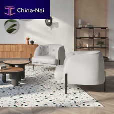 Chesterfield armchair Cailloufabricwoodengray