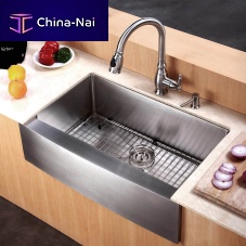 Single-bowl kitchen sink without drainboardstainless steelapron-front