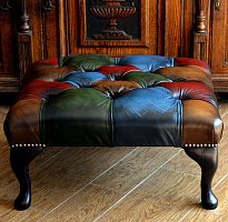 Chesterfield footrest QUEEN ANNEleatherwooden